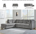 Signature Design by Ashley Marleton Contemporary Left-Arm Facing Tufted 2-Piece Sectional with Chaise and Loose Seat Cushions, Light Gray