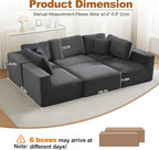 Cloud Modular Sectional Sleeper Sofa,U-Shape Modern Boneless Sectional Couch with Deep Seat,Upholstered Couches for Living Room Bedroom,No Assembly Required,Grey