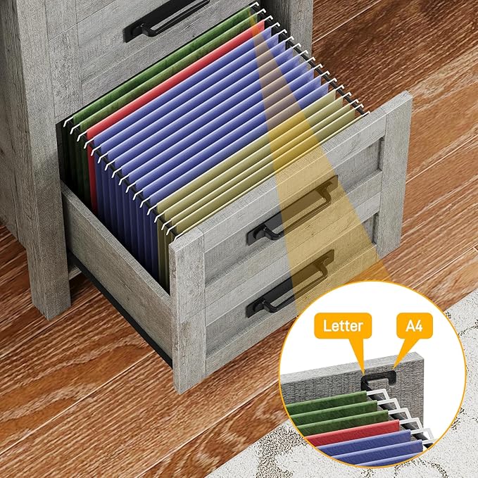 Vabches Farmhouse 60.6” Executive Desk with 7 Drawers, Computer Desk with File Drawer for Hanging Files A4, Workstation for Home Office, Study.Grey