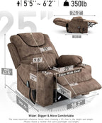 Oversized Lazy Boy Recliner Chair, 2 Motor Leather Recliner, Nursing Lift Chair with Massage and Lumbar Heating, Functional Adult Power Recliner with Cup Holders
