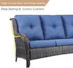 HUMMUH 7pcs Patio Furniture Set Swivel Rocker Patio Chairs,PE Wicker Outdoor Sofa Set of 2 with Coffee Table and Ottomans(Brown,Blue)