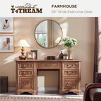 T4TREAM 59" Farmhouse Executive Desk with Drawers,Wood Home Office Computer Desk, Featuring Keyboard Tray,Charging Station,File Drawer, Storage Cabinet,for Work and Study (Reclaimed Barnwood)