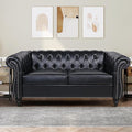 Loveseat Sofa Couch, Modern PU Leather Upholstered Sofa, Oversized Comfy 2 Seater Love Seat Couch with Cushions, Mid Century Tufted Chesterfield Sofa for Living Room, Bedroom, Apartment (Black)