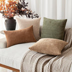 Foindtower Set of 2 Soft Textured Chenille Throw Decorative Pillow Covers Square Accent Solid Cushion Cover Cozy Neutral Farmhouse Pillow Case for Couch Sofa Bedroom Living Room 26x26 Inch,Cream Camel