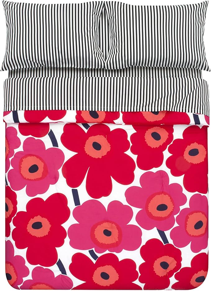 Marimekko - King Comforter Set, Cotton Bedding with Matching Shams, Lightweight Home Decor for All Seasons (Unikko Red, King)