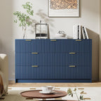 Navy Blue Dresser for Bedroom, Modern Dresser with 7 Drawers and Smooth Slides, Wide Chest of Drawers with Golden Handles for Bedroom, Living Room, Closet, 15.7" D x 55.1" W x 31.4" H
