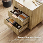 Fluted Nightstand with Charging Station, Multifunctional 3 Drawers Storage Bedside Table, Solid Wood Modern Nightstand, Curved Profile Design, End Table for Indoor Room Bedroom Office, Oak