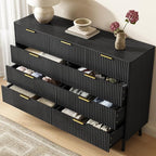 CARPETNAL Fluted 9 Drawer Dresser for Bedroom, 55" Wide Wooden Chest of Drawers with Rounded Corners, Gold Handles, Modern Storage Organizer for Bedroom, Hallway(Black)
