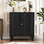 ORRD Fluted Storage Cabinet, Modern Credenza Wooden Accent Sideboard Buffet Cabinet with Adjustable Shelves and Solid Wood Legs, Console Table for Kitchen Dining Living Room Entryway, Black