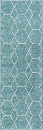 Unique Loom Trellis Frieze Collection Area Rug - Geometric (2' x 6' 1" Runner Light Blue/Ivory)