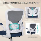 Flysky Ergonomic Office Chair, Mesh Home Office Desk Chair with Flip-up Arms and Lumbar Support, Height Adjustable, Swivel, White & Blue