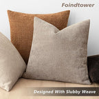 Foindtower Set of 2 Soft Textured Chenille Throw Decorative Pillow Covers Square Accent Solid Cushion Cover Cozy Neutral Farmhouse Pillow Case for Couch Sofa Bedroom Living Room 20x20 Inch,Light Taupe