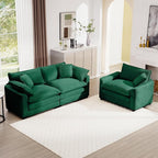 mikibama Luxury 2 Piece Sofa Set, Loveseat Couch & Sofa Armchair Set, Modern Corduroy Comfy Cloud Couches Set for Living Room Office with 2 Armrest Pillows and 3 Toss Pillows, Green