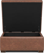 SIMPLIHOME Gabbie 36 inch Wide Contemporary Square Square Coffee Table Storage Ottoman in Distressed Saddle Brown Vegan Faux Leather, Assembled, for The Living Room, Entryway and Family Room