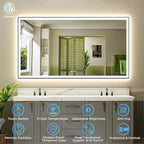 66x36 Inch LED Bathroom Mirror with Lights (Front Lit and Backlit) Black Framed Lighted Vanity Mirror for Bathroom Wall Dimmable Anti-Fog Memory Tempered Glass Horizontal/Vertical