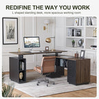 BANTI Executive L Shaped Standing Desk with 3-Drawer File Cabinet, 63" Electric Height Adjustable Stand up Desk for Home Office, Computer Desk with Storage Cabinets, Black Walnut Top