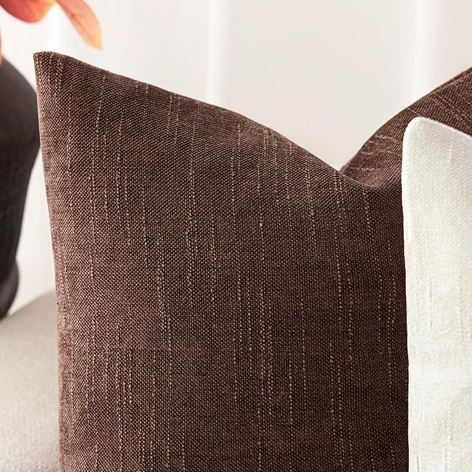 Foindtower Pack of 2 Soft Textured Chenille Throw Decorative Pillow Covers Square Accent Solid Cushion Cover Cozy Neutral Farmhouse Pillow Case for Couch Sofa Bedroom Living Room 20x20 Inch,Red Brown