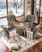 Patio Wicker Chairs Outdoor Furniture Chair - Set of 4 Outside All Weather Lawn Dining Brown Rattan Armchair with High Back&Deep Seating for Deck Porch Balcony Backyard Garden - Grey