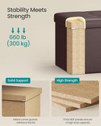 SONGMICS MAZIE Collection - 30 Inches Folding Storage Ottoman Bench, Ottoman with Storage, Foot Rest Stool, Load 660 lb, for Living Room, Synthetic Leather, Brown ULSF40Z