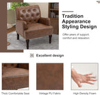 Pia Ricco PU Leather Accent Chair: Modern Nailhead Trim Armchair with Wooden Legs - Upholstered Reading Seat for Office, Living Room, Bedroom-Brown