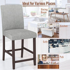 COSTWAY Counter Height Bar Stools Set of 2, 24'' Upholstered Mid Century Modern Island Chairs with Rubber Wood Legs, Wooden Barstools for Kitchen, Dining Room, Bar, Restaurant (Light Grey)