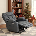 MCombo Power Lift Recliner Chair with Extended Footrest for Elderly People, Faux Leather 7287 (Dark Grey, Medium)