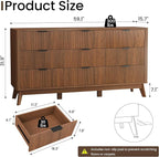 SUNWAVE Fluted 9 Drawer Dresser for Bedroom, 59.1" Wide Modern Large Dresser with Round Corner, Wood Drawer TV Stand for Living Room