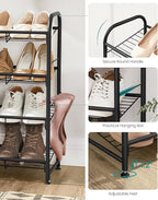 SONGMICS Stackable Shoe Rack, 4 Tier Metal Shoes Rack Storage Shelf, Holds up to 20 Pairs Shoes, Adjustable Slanted Shelves Shoe Tower Organizer for Closet Entryway Small Spaces, Black