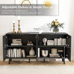 59" Buffet Cabinet with Storage, Modern Accent Sideboard Storage Cabinet with 4 Doors & Carving Lines, Wooden Coffee Bar Table Console for Living Room Kitchen Office and Hallway (Black)