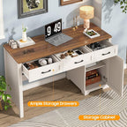 Vabches Farmhouse 59" Executive Desk,Computer Desk with 3 Drawers and Storage Cabinet,Home Office Desk for Work and Study