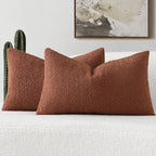 FUTEI Pack of 2 Rust Decorative Throw Pillow Covers 12x20 Inch Soft Cozy Solid Boucle Textured Lumbar Pillow Cases,Modern Home Decor for Couch Bed Living Room
