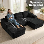 106" Cloud Sectional Couch with L-Shape Chaise & Ottoman, No Assembly Modular Sofa, Deep Seat Corduroy Boneless Couched for Living Room (Black Stripe Corduroy, Left Facing Chaise with Ottoman)
