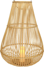Alpine Corporation IWY108HH-L Outdoor Bamboo Lantern with LED Candle, Brown Finish for Patio and Garden Decor, 33" Tall