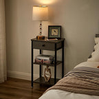 VECELO Tall End Table Set of 2,Nightstand with Drawer and Adjustable Storage Shelf,27.6 inch Side Table for Living Room/Bedroom/Entryway Small Spaces