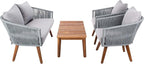 SAFAVIEH PAT7072A Outdoor Velso Rope 4-Piece Seat Cushions and Pillows Included Patio Set