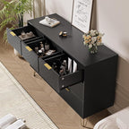 Black Dresser for Bedroom, 7 Drawer Dresser with Gold Pulls, Wide Chest of Drawers for Bedroom, Entryway, 47.2" L x 15.7" D x 31.4" H