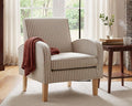Farmhouse Striped Accent Chair for Living Room Set of 1, Linen Fabric Modern Comfy Armchairs with Cushion, Upholstered Striped Reading Chairs for Bedroom Couch Chair with Wood Legs, Khaki