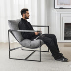 Furnilivng Large Sling Accent Chair Set of 2, Comfortable Boucle Fabric Arm Chair, Upholstered Cozy Reading Chair for Living Room, Bedroom, Dressing Room, Home Office, Grey