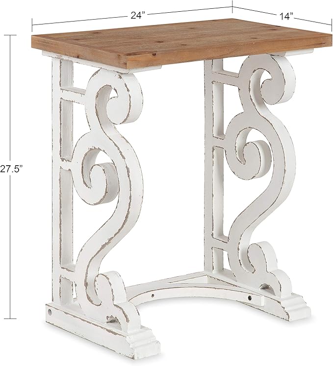 Kate and Laurel Wyldwood Rustic French Solid Wood Side Table, 24" x 14" x 12.75", White and Rustic Brown, Chic Farmhouse Inspiration, Natural Wood Top