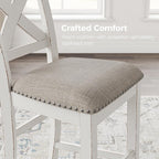 Signature Design by Ashley Robbinsdale Farmhouse Upholstered Barstool, Set of 2, X-Back, Nailhead Trim, Wood, 24.75" H, White & Light Gray