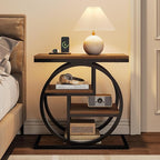 Tribesigns End Table for Living Room, 4-Tier Narrow Side Table with Storage Shelves, Industrial Bedside Table for Bedroom, Wood Small Sofa Side Table with Geometric Metal Frame (1 PC, Natural Brown)