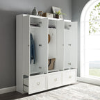 Crosley Furniture Harper 3-Piece Hall Tree and Storage Cabinet Set with Entryway Bench and Hooks for Hanging, White