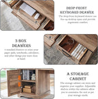 RedLemon 60" Farmhouse Executive Desk with Drawers, Wood Home Office Desk w/Charging Station, Keyboard Tray, File Drawer, Storage Cabinet, Rustic Computer Writing Desk (Natural Oak)