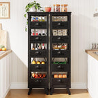 Tribesigns Black Wood Fruit and Vegetable Storage Rack Set of 2, 5-Tier Narrow Snack Stand Kitchen Stand Fruit Basket, Pull-Out Utility Organizer for Kitchen, Living Room
