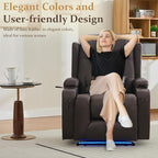 URRED Power Recliner Chair with Massage and Heat for Adults, Electric Reclining Sofa Home Theater Seating with Ambient Light, USB Ports, Cup Holders, Side Pockets, Pillow, Faux Leather, Brown
