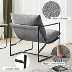 Sling Accent Chair with Metal Frame, Comfortable Boucle Fabric Arm Chair, Upholstered Cozy Reading Chair for Living Room, Bedroom, Dressing Room, Home Office, Grey