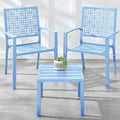 Best Choice Products 3-Piece Outdoor Bistro Set, Stackable Modern Steel Furniture for Porch, Garden w/ 2 Chairs, Table, Geometric Decor - Sky Blue