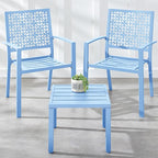 Best Choice Products 3-Piece Outdoor Bistro Set, Stackable Modern Steel Furniture for Porch, Garden w/ 2 Chairs, Table, Geometric Decor - Sky Blue