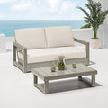 Christopher Knight Home Rammus 2 Pieces Outdoor Conversation Set, Acacia Wood Chat Set, Rectangular Coffee Table and Patio Loveseat Sofa, Slat Design Patio Furniture Set for Garden, Beige + Light Grey