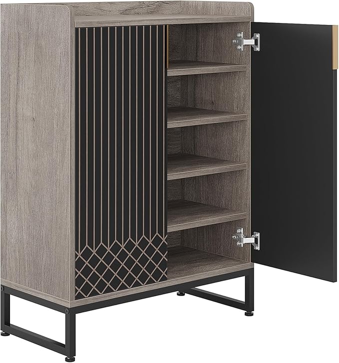 Tribesigns Shoe Cabinet with Doors, Grey 5 Tiers Shoe Storage Cabinet for Entryway, 25 Pairs Wooden Shoe Rack Cabinet, Modern Shoe Organizer Storage for Living Room, Bedroom, Hallway, Closet